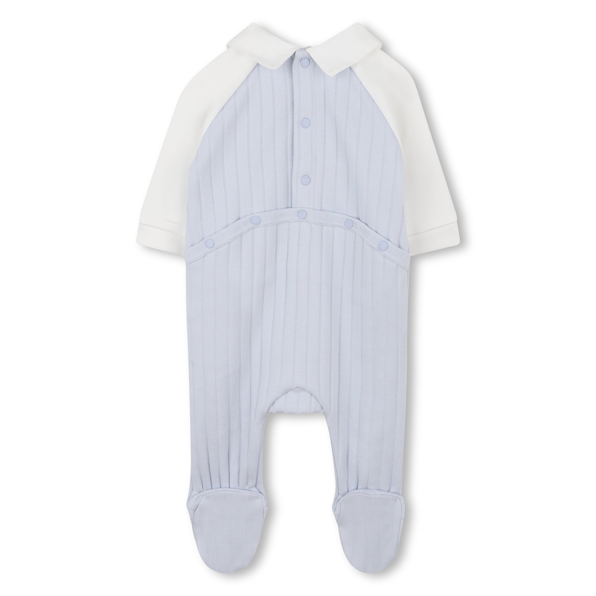 Marshmallow and Pale Blue Cotton Pyjama, Bib and Hat Set with Givenchy Logo