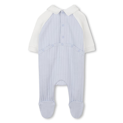 Marshmallow and Pale Blue Cotton Pyjama, Bib and Hat Set with Givenchy Logo