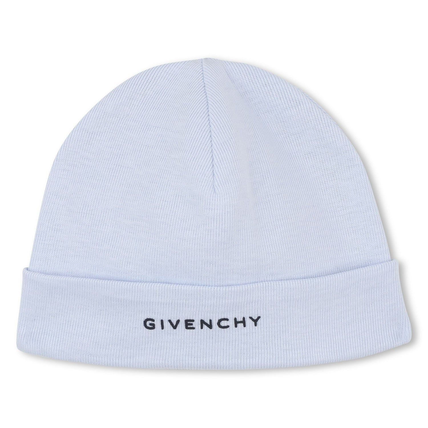 Marshmallow and Pale Blue Cotton Pyjama, Bib and Hat Set with Givenchy Logo