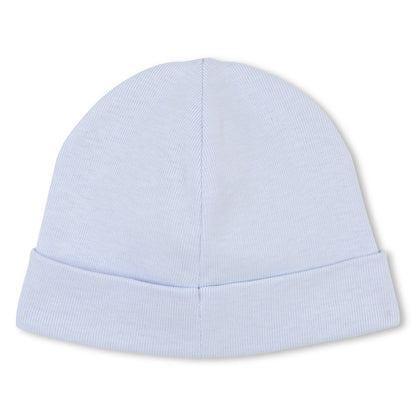 Marshmallow and Pale Blue Cotton Pyjama, Bib and Hat Set with Givenchy Logo
