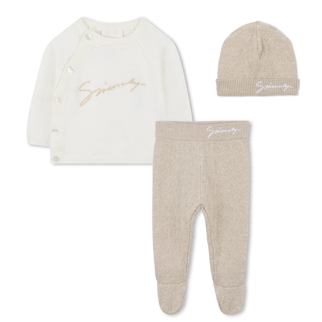 Knitted Cardigan, Leggings and Hat Set in Cotton and Cashmere