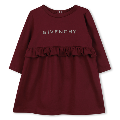 Logo Cotton Dress with Ruffle Detail for Girls