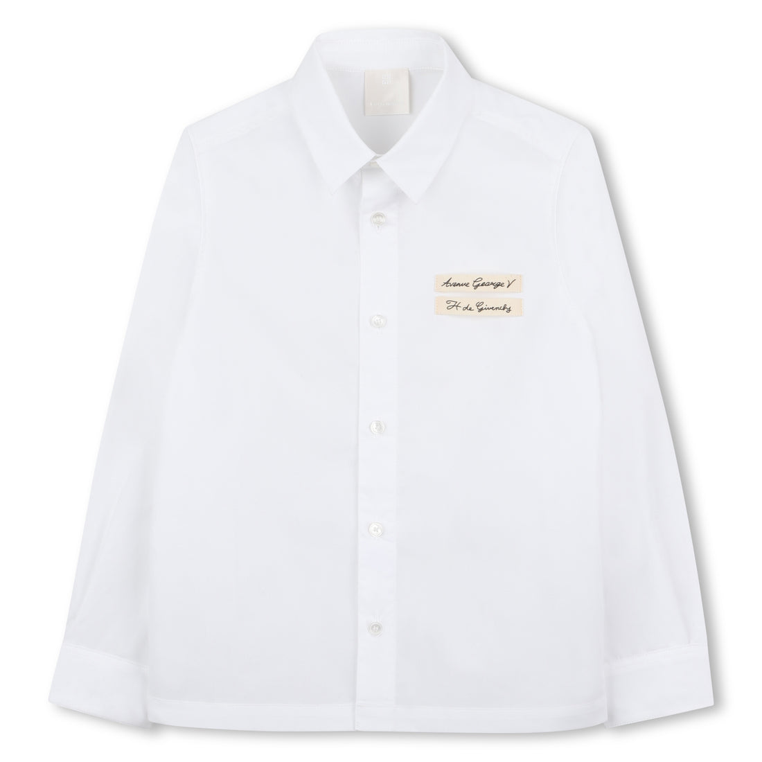 White Cotton Poplin Shirt with All-Over Givenchy Print and Braided Trim