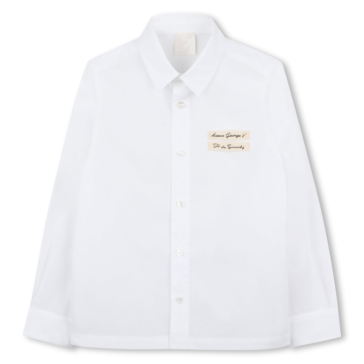White Cotton Poplin Shirt with All-Over Givenchy Print and Braided Trim