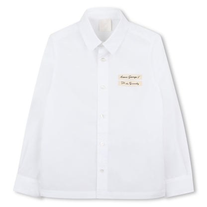 White Cotton Poplin Shirt with All-Over Givenchy Print and Braided Trim