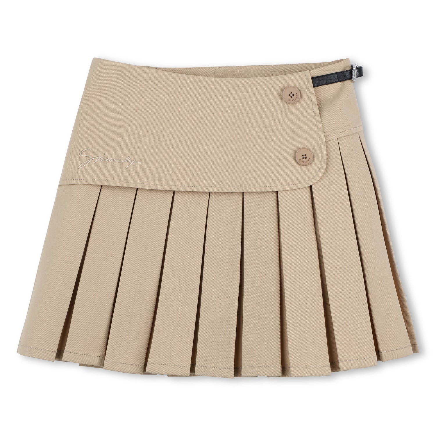 Pleated Twill Skirt with Adjustable Waist and Belt Detail