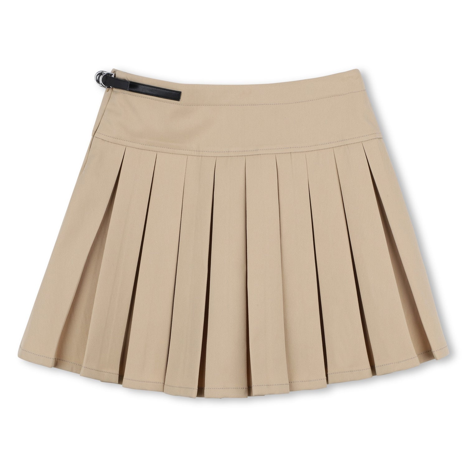 Pleated Twill Skirt with Adjustable Waist and Belt Detail