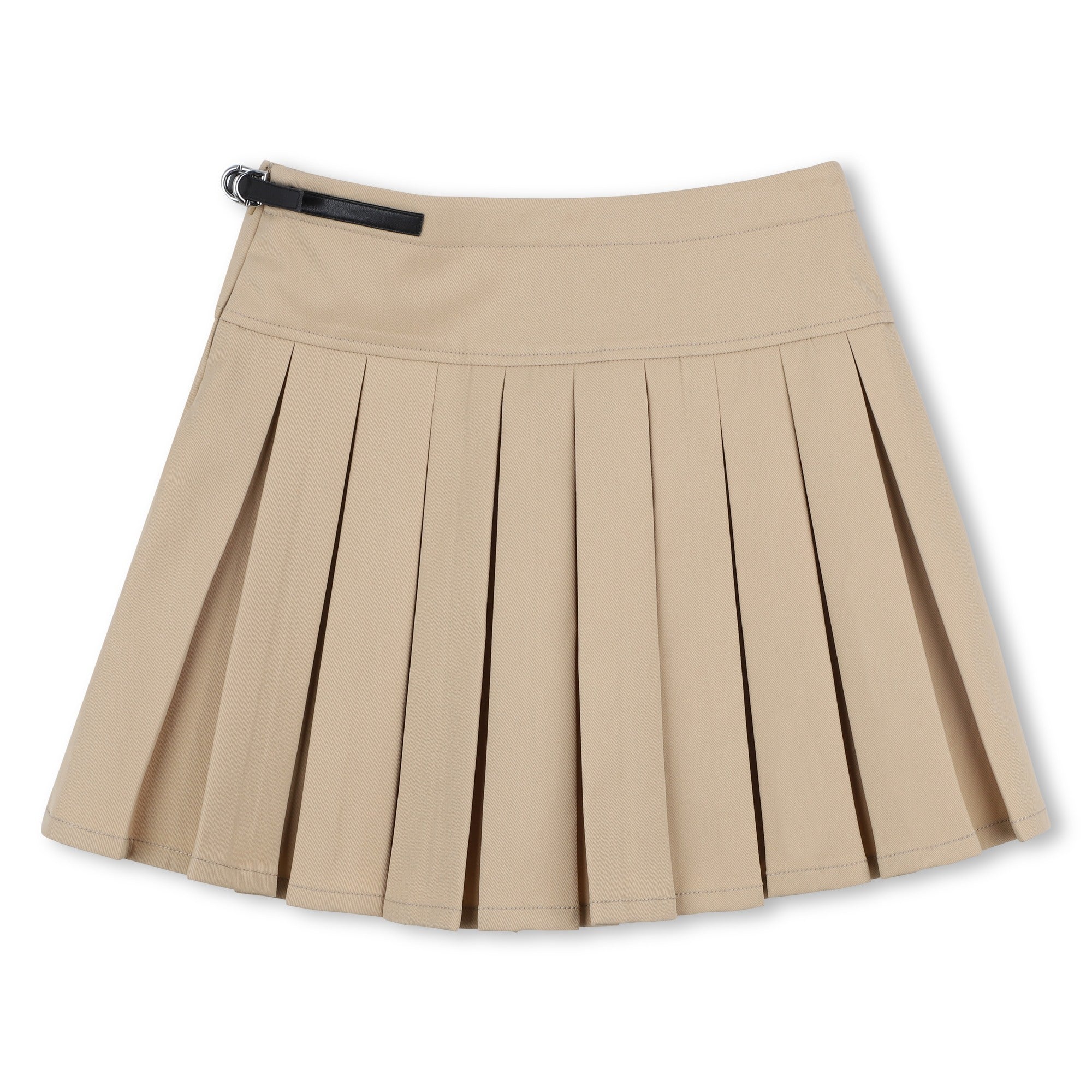 Pleated Twill Skirt with Adjustable Waist and Belt Detail