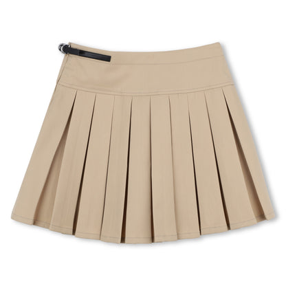 Pleated Twill Skirt with Adjustable Waist and Belt Detail