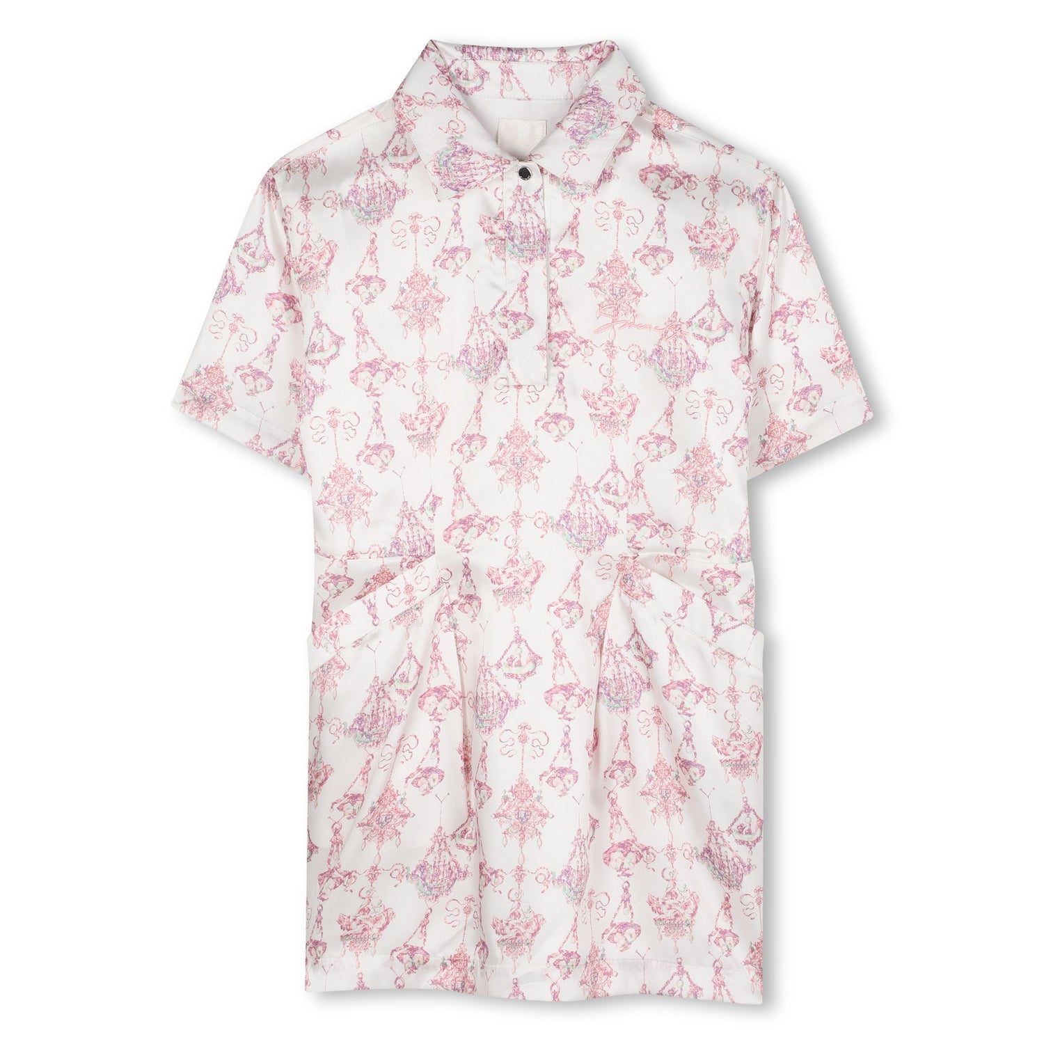 Pink Candelabra Satin Polo Dress with Embroidered Signature