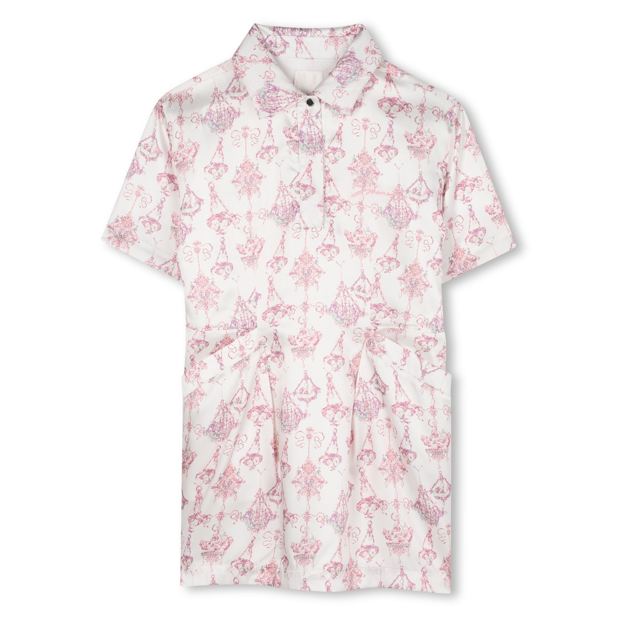 Pink Candelabra Satin Polo Dress with Embroidered Signature