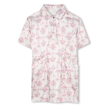 Pink Candelabra Satin Polo Dress with Embroidered Signature
