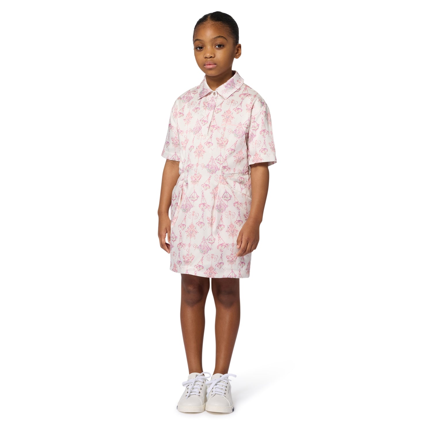 Pink Candelabra Satin Polo Dress with Embroidered Signature