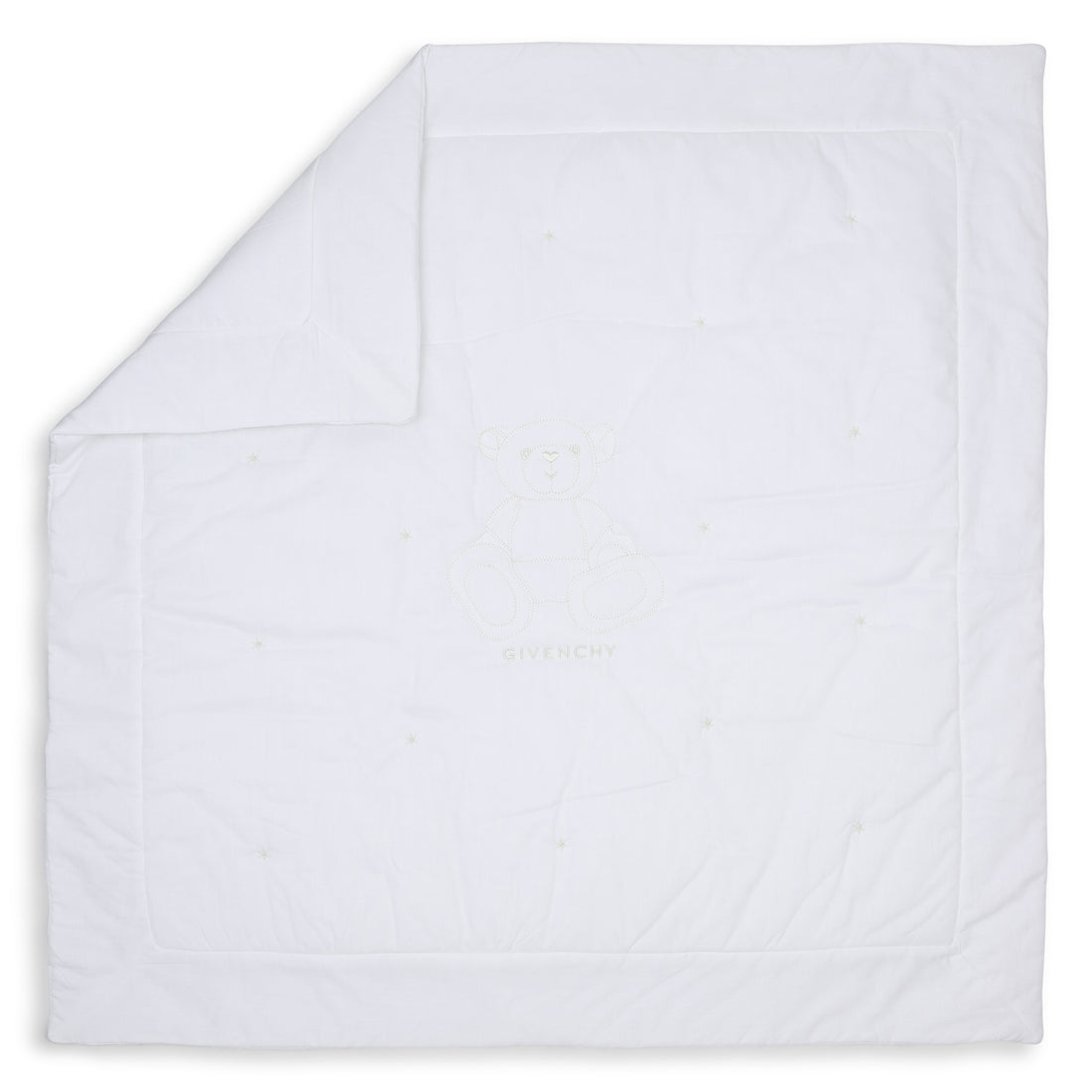 Cotton Percale Padded Baby Blanket With Star And Teddy Embroidery, White Givenchy