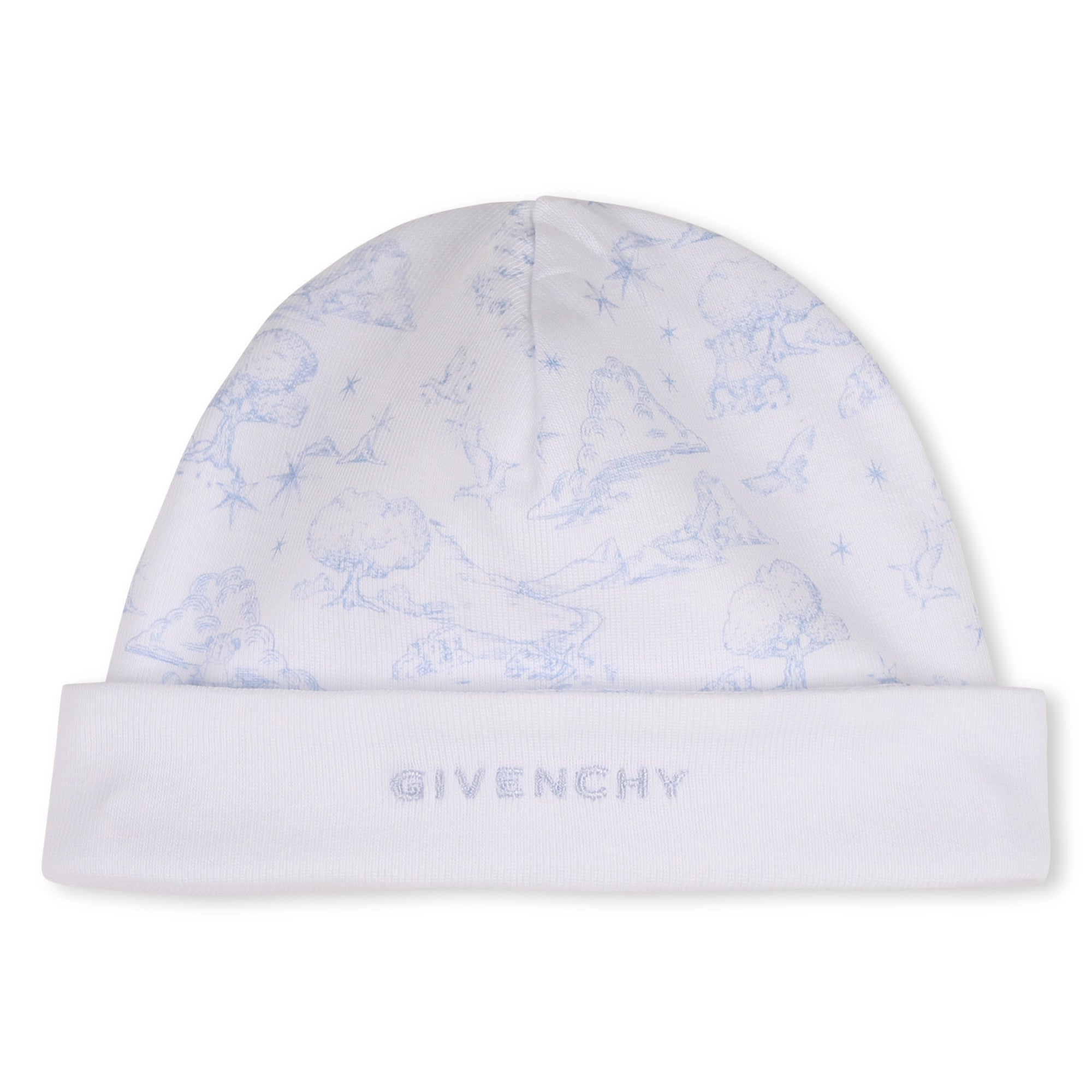 Cotton Interlock Pyjama Set with Toile de Jouy Print, Hat and Bib Givenchy