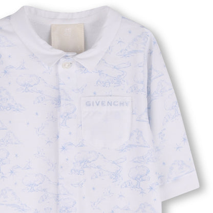 Cotton Interlock Pyjama Set with Toile de Jouy Print, Hat and Bib Givenchy