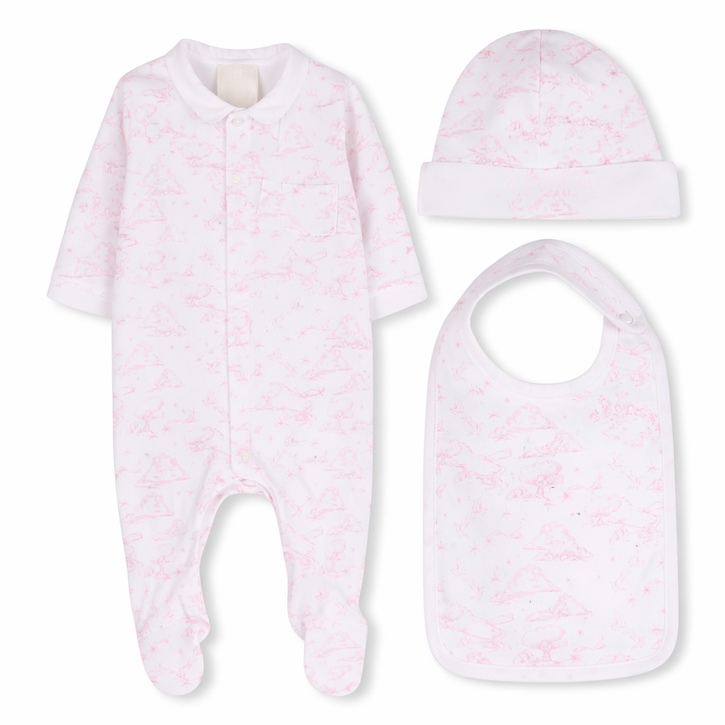 Cotton Interlock Pyjama Set with Toile de Jouy Print, Hat and Bib Givenchy
