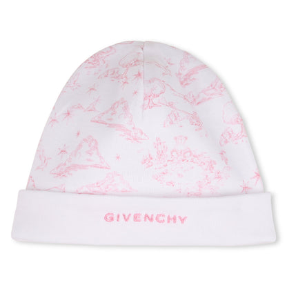 Cotton Interlock Pyjama Set with Toile de Jouy Print, Hat and Bib Givenchy