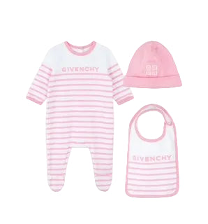 Striped PJs, Bib, and Hat Set