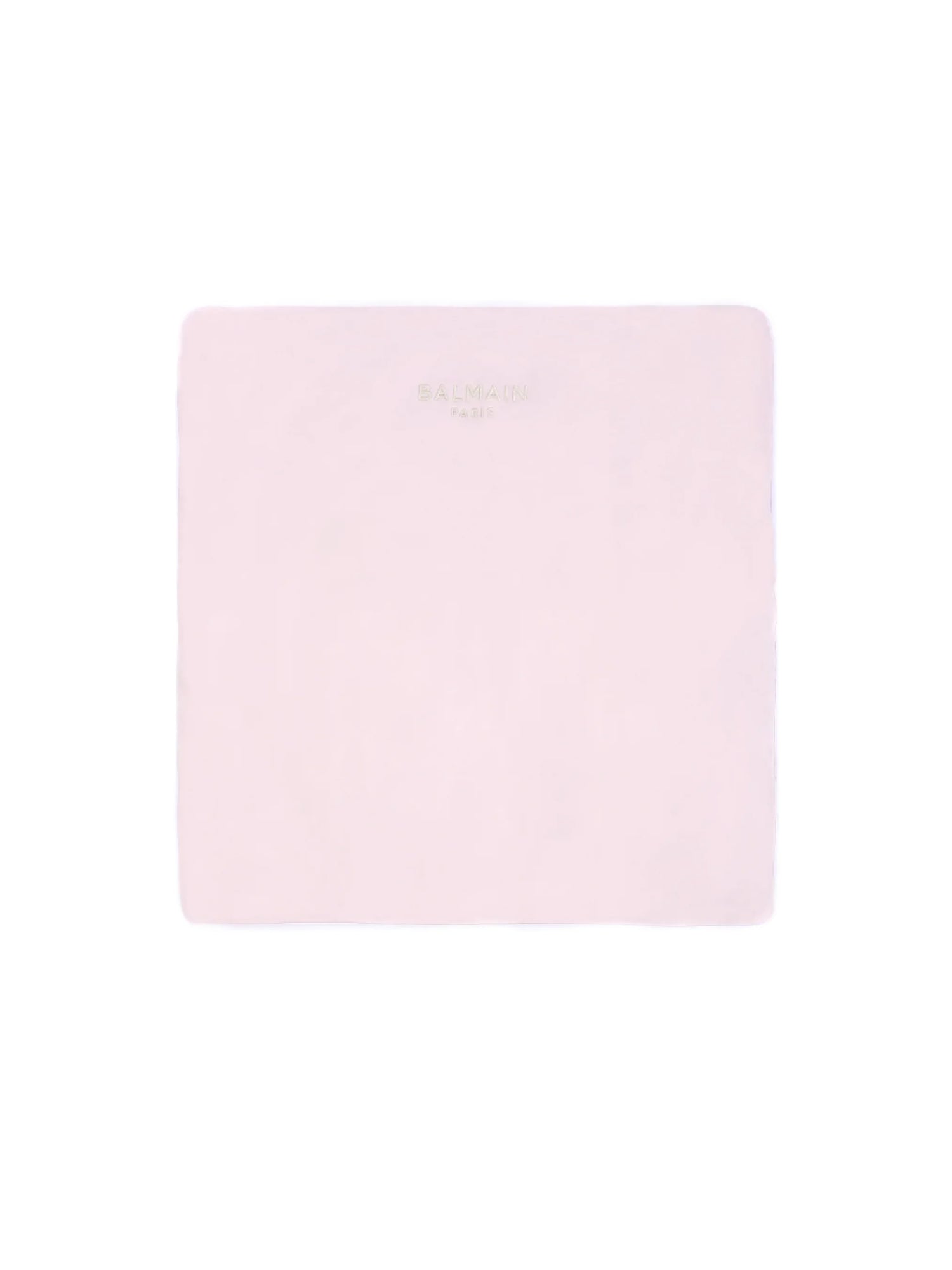 Pink square with a brand logo on a light pink background
