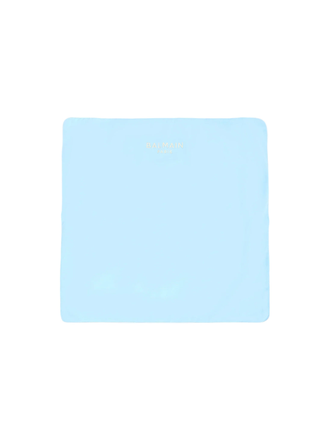Light blue mouse pad with brand name on a beige background