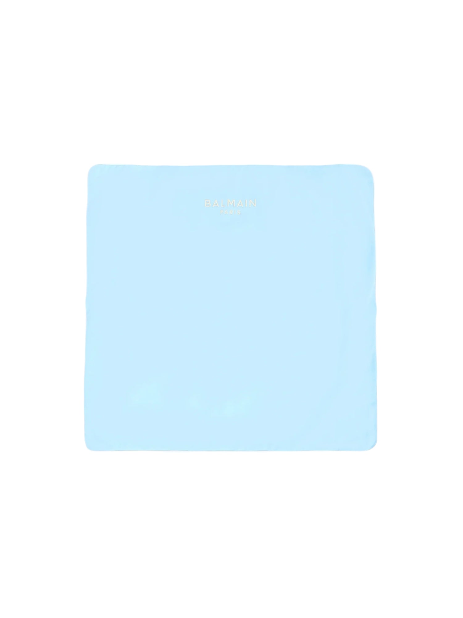 Light blue mouse pad with brand name on a beige background