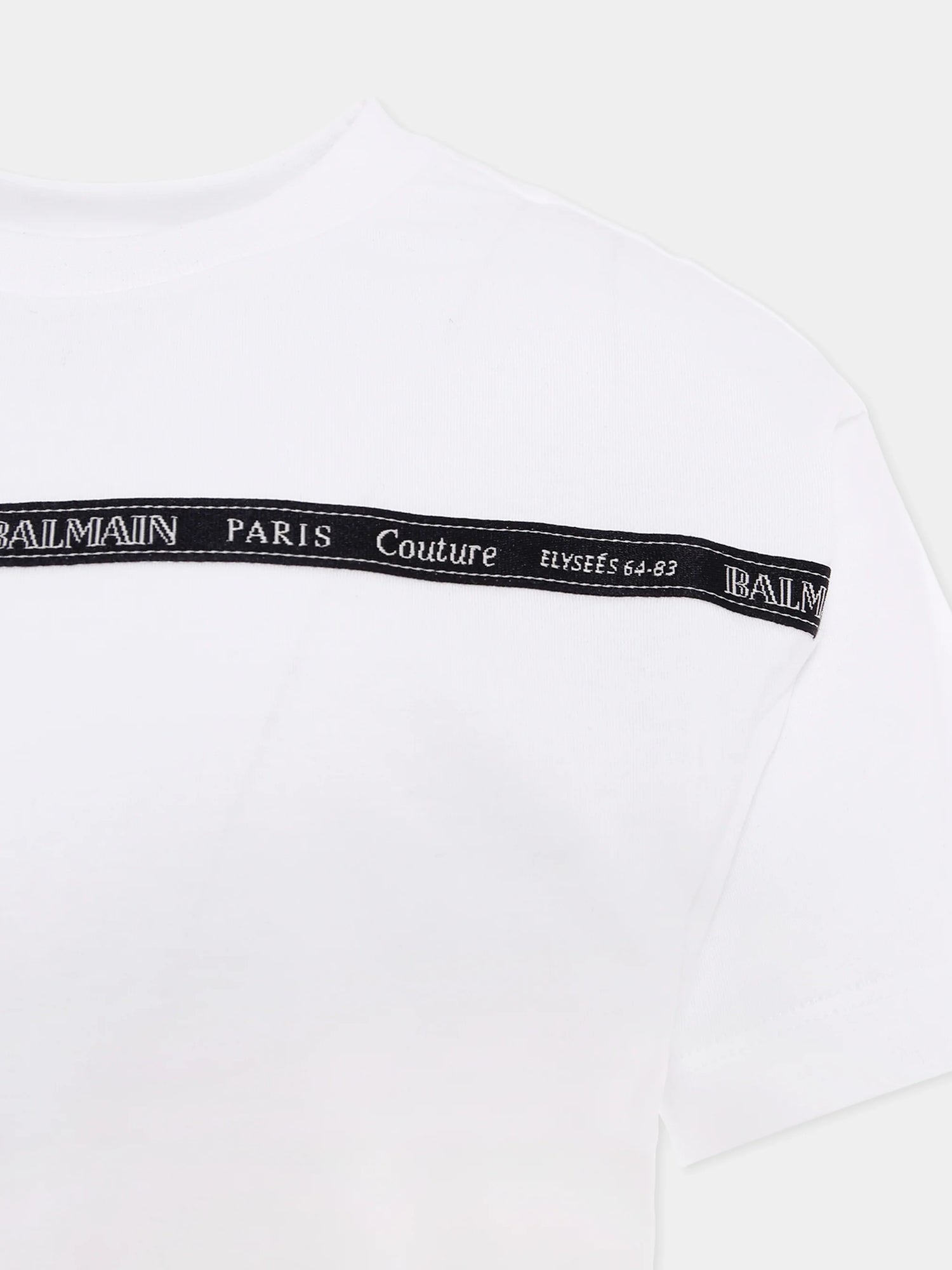 Kids’ Cotton Crew-Neck Tee with Balmain Paris Logo Print