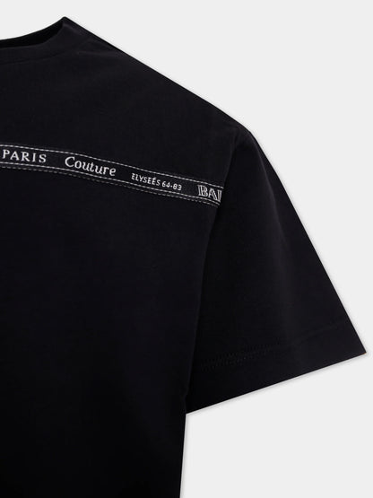 Kids’ Cotton Crew-Neck Tee with Balmain Paris Logo Print