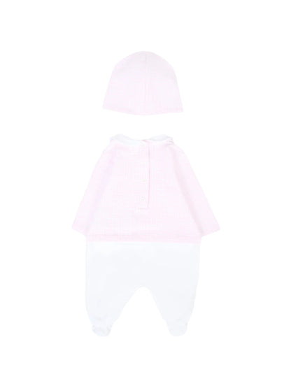 White hoodie with pink accents on a light gray background