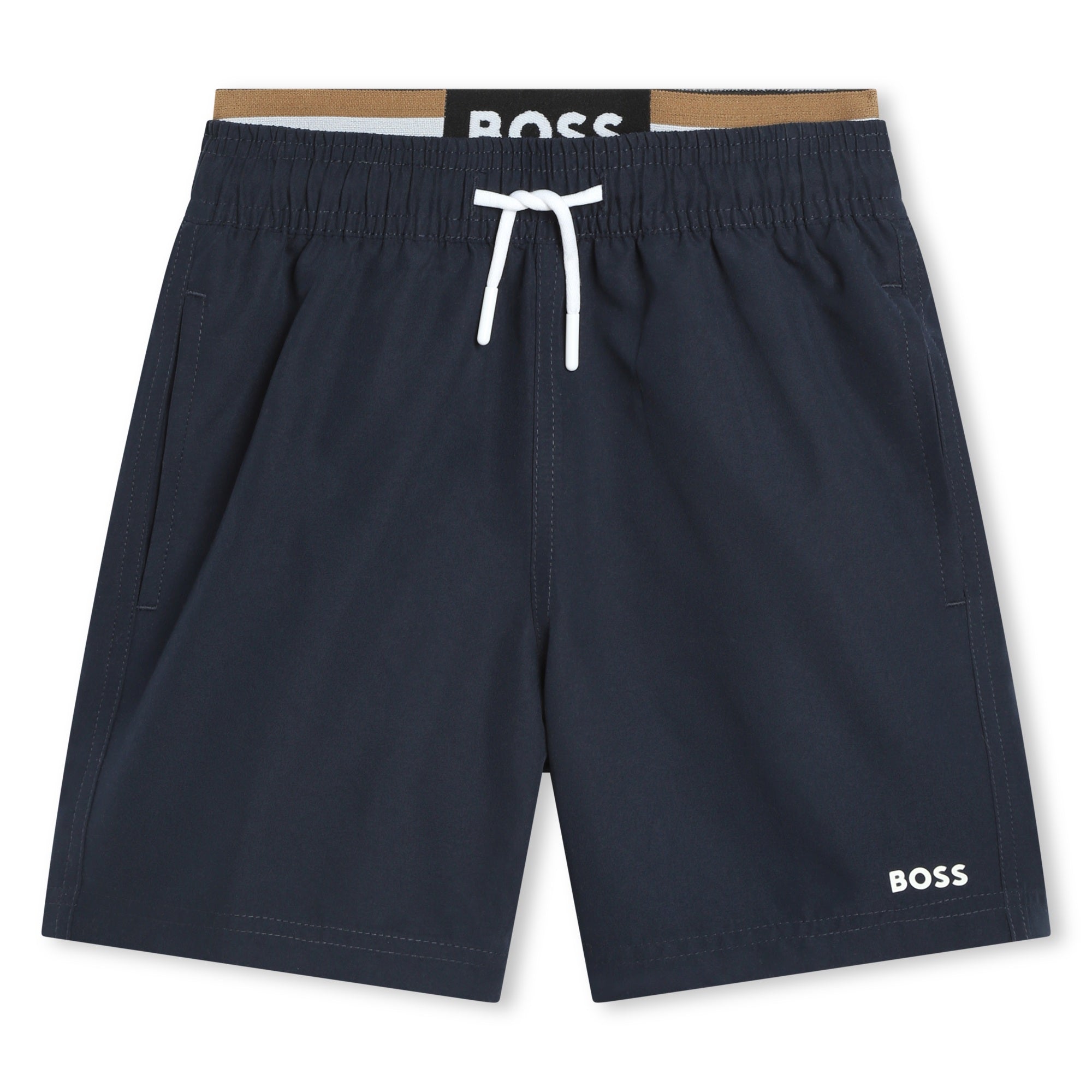 Hugo Boss Surfer Swim Shorts with Dual Elastic Waistbands and Printed Logo | Schools Out