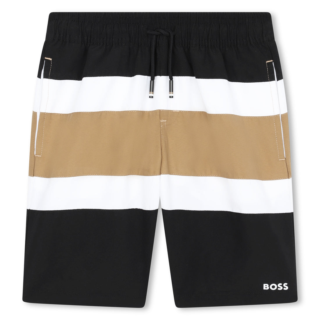 Hugo Boss Surfer Swim Shorts with Printed Stripes and Iconic Details | Schools Out