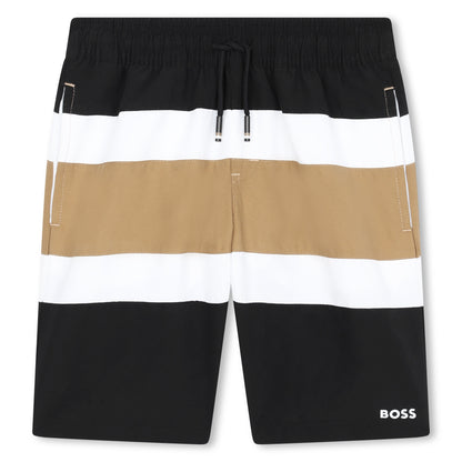 Hugo Boss Surfer Swim Shorts with Printed Stripes and Iconic Details | Schools Out