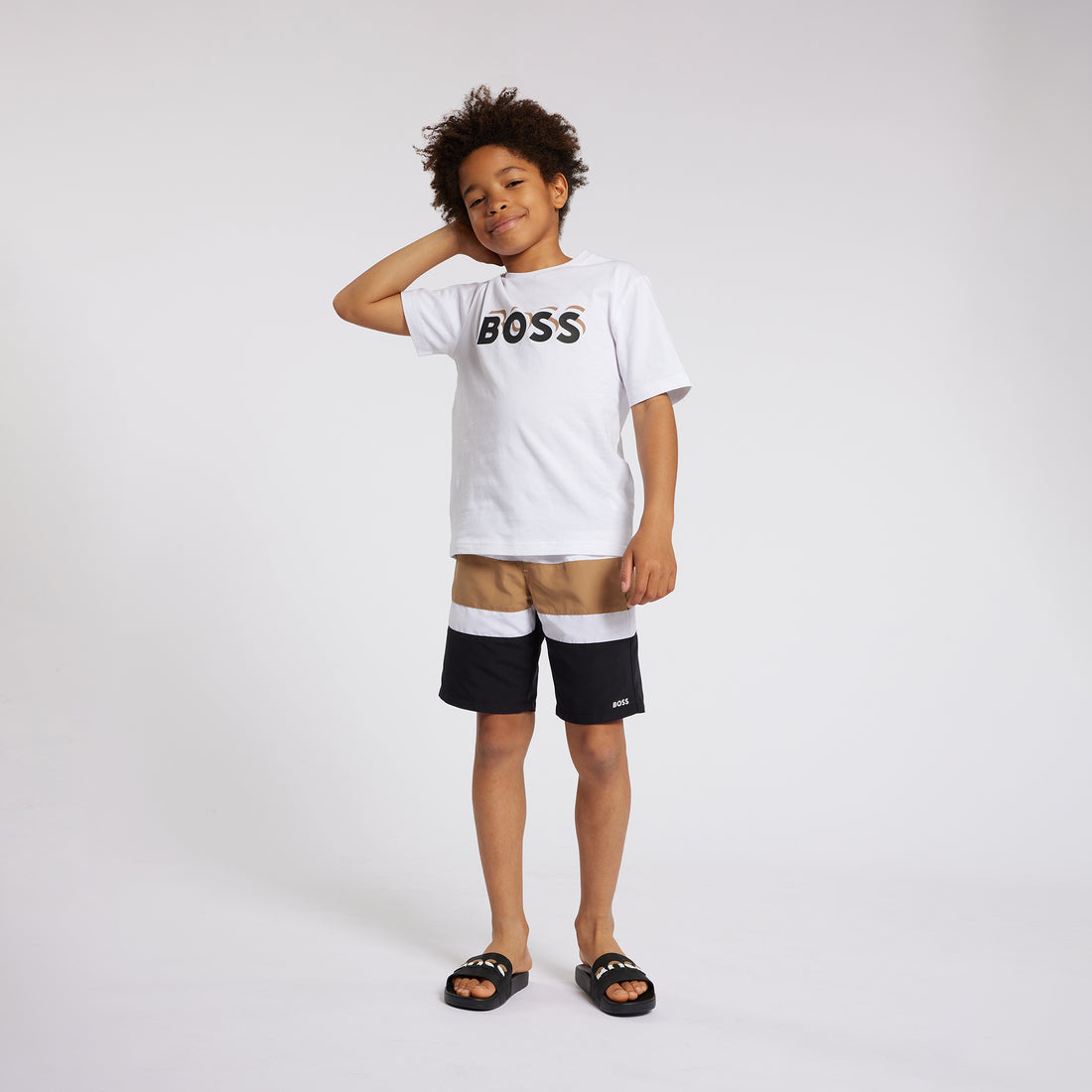 Hugo Boss Surfer Swim Shorts with Printed Stripes and Iconic Details | Schools Out