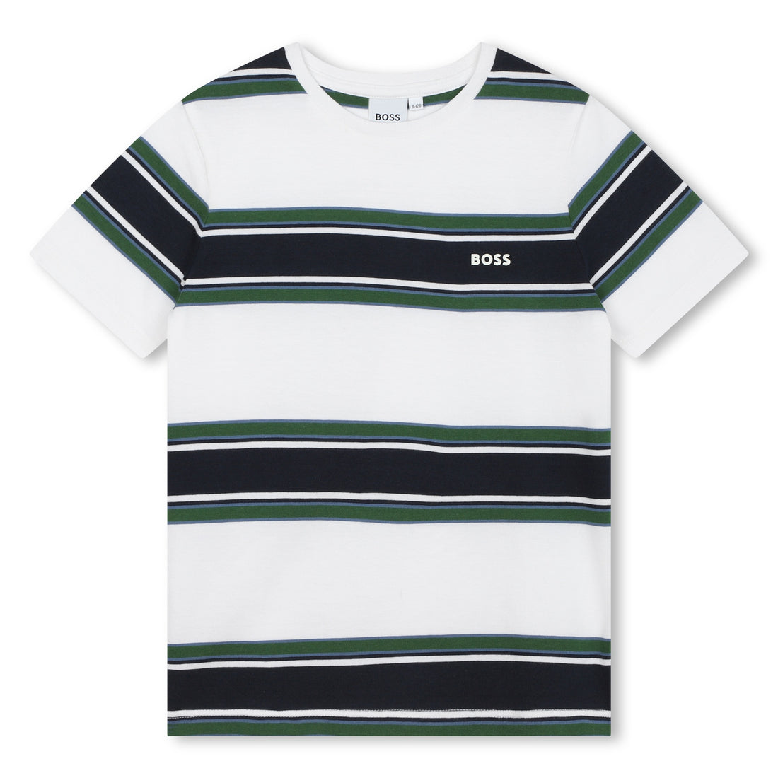 Hugo Boss Striped Short Sleeve Cotton Tee-Shirt with Logo Print | Schools Out