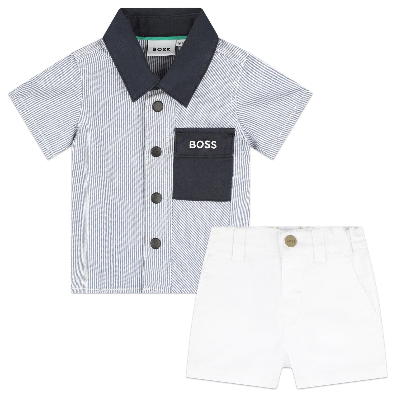 Hugo Boss Striped Cotton Twill Shorts and Tank Top Set with Embroidered Details | Schools Out