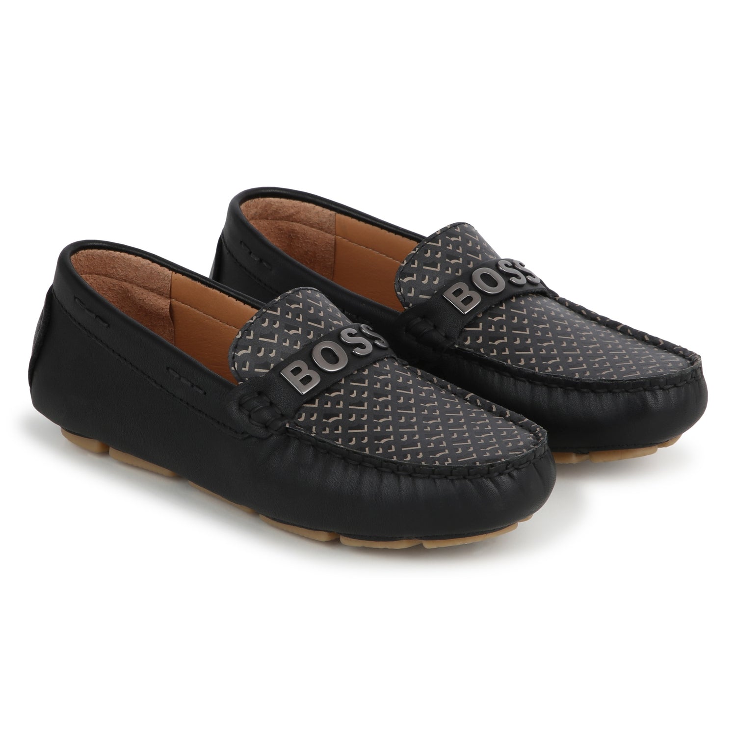 Hugo Boss Leather Moccasins with Metallic Brand | Schools Out