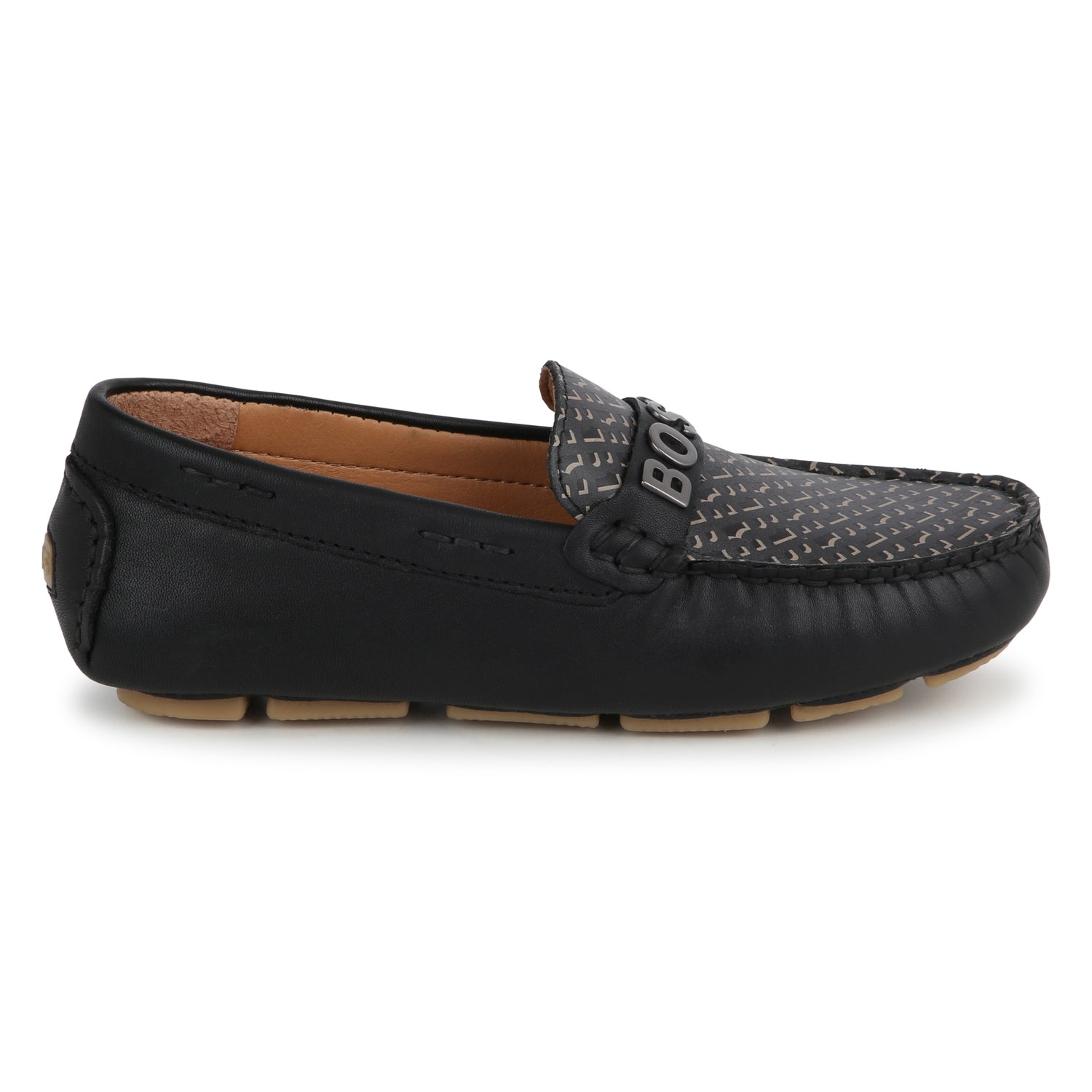 Hugo Boss Leather Moccasins with Metallic Brand | Schools Out