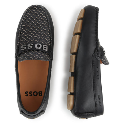 Hugo Boss Leather Moccasins with Metallic Brand | Schools Out