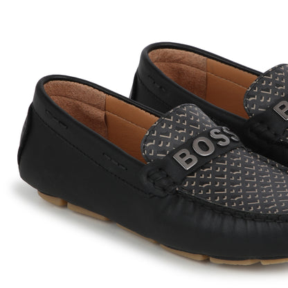 Hugo Boss Leather Moccasins with Metallic Brand | Schools Out