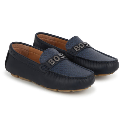 Hugo Boss Leather Moccasins with Metallic Brand | Schools Out