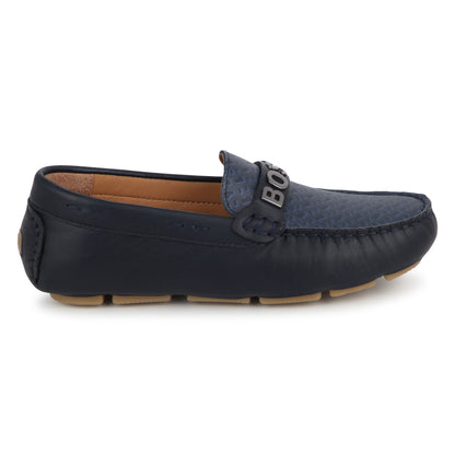 Hugo Boss Leather Moccasins with Metallic Brand | Schools Out