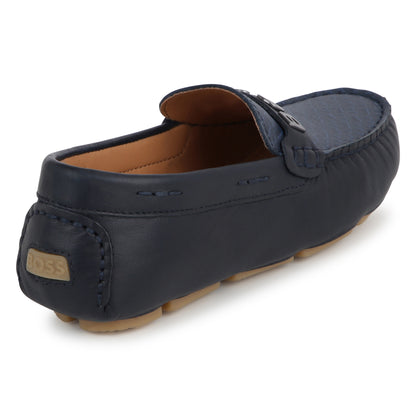 Hugo Boss Leather Moccasins with Metallic Brand | Schools Out