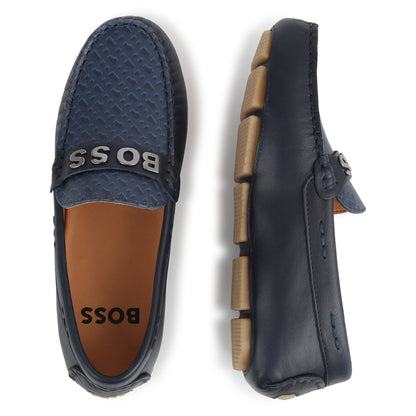 Hugo Boss Leather Moccasins with Metallic Brand | Schools Out