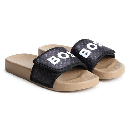 Hugo Boss Aqua Slides with Monogram and Hook &amp; Loop Closure | Schools Out