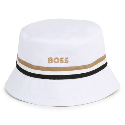 Hugo Boss Reversible Cotton Twill Bucket Hat with Tricolor Stripes | Schools Out