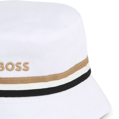 Hugo Boss Reversible Cotton Twill Bucket Hat with Tricolor Stripes | Schools Out