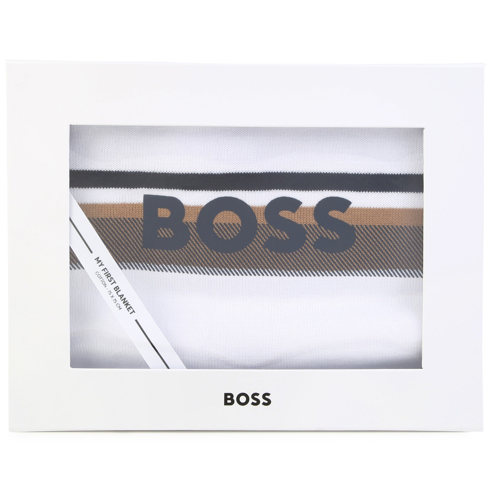 Hugo Boss My First Cotton Knit Blanket with Jacquard Branded Print | Schools Out