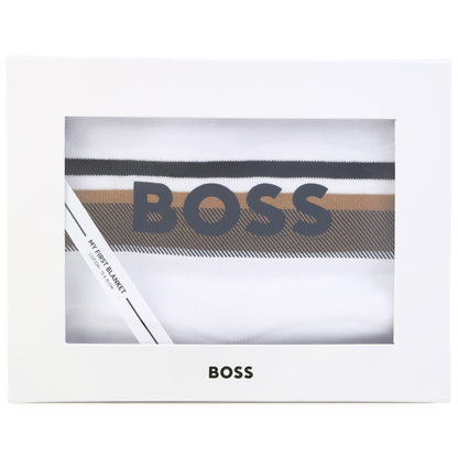 Hugo Boss My First Cotton Knit Blanket with Jacquard Branded Print | Schools Out