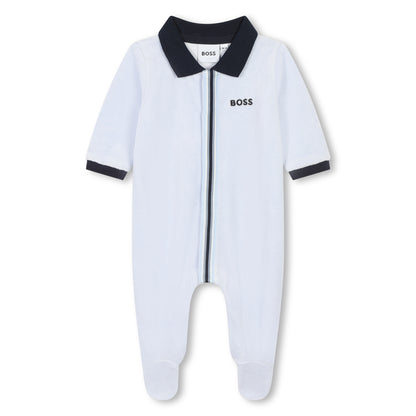 Offwhite Velvet Polo Collar Pyjamas