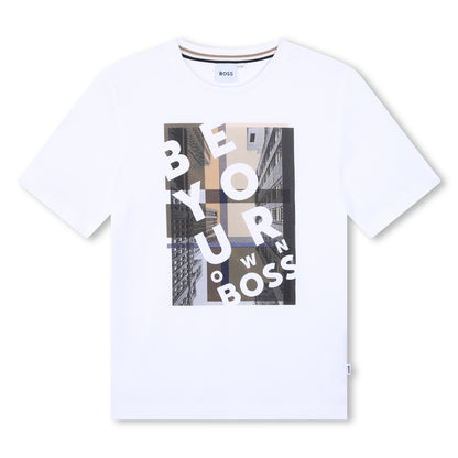 White Short Sleeve Tee with Illustration